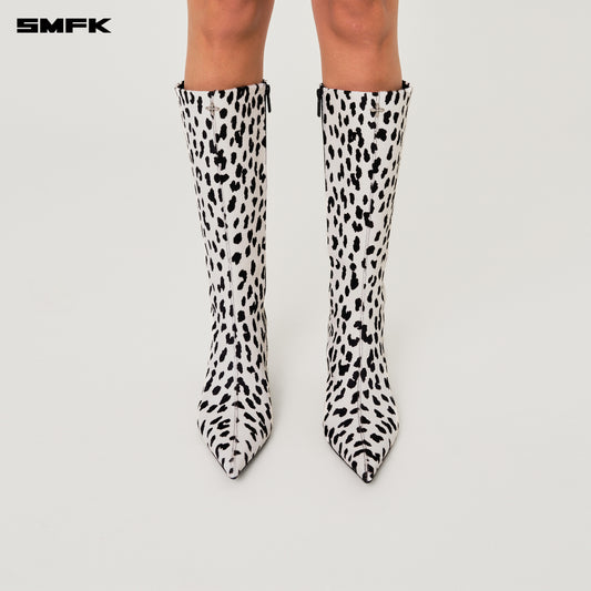 COMPASS RIVET Classic Fur High-heeled Boots Snow Leopard