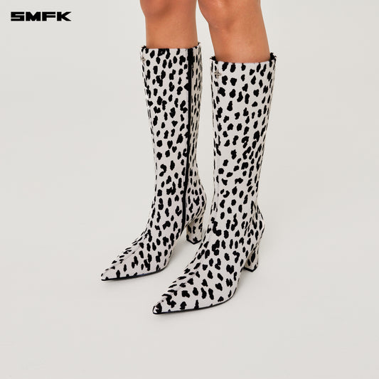 COMPASS RIVET Classic Fur High-heeled Boots Snow Leopard