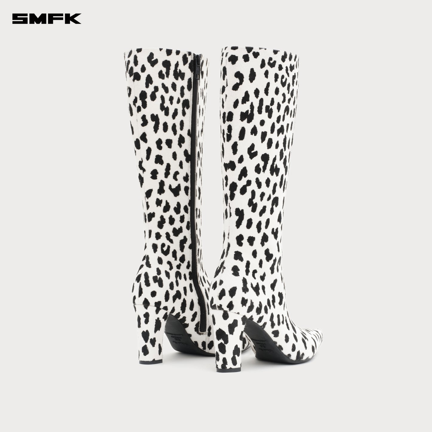 COMPASS RIVET Classic Fur High-heeled Boots Snow Leopard