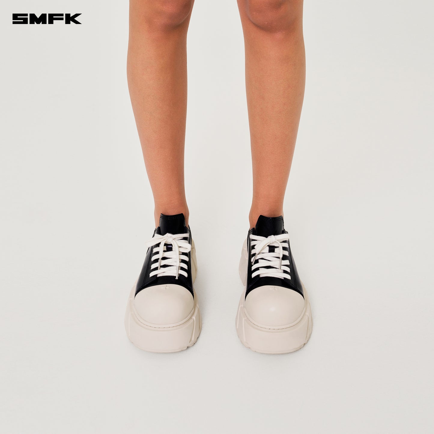FUTURE MIRAGE High Heeled Leather Sneakers Black & White