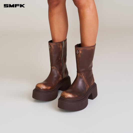 COMPASS Mode Leather Riding Boots：Patina Wild Horse Brown Patina