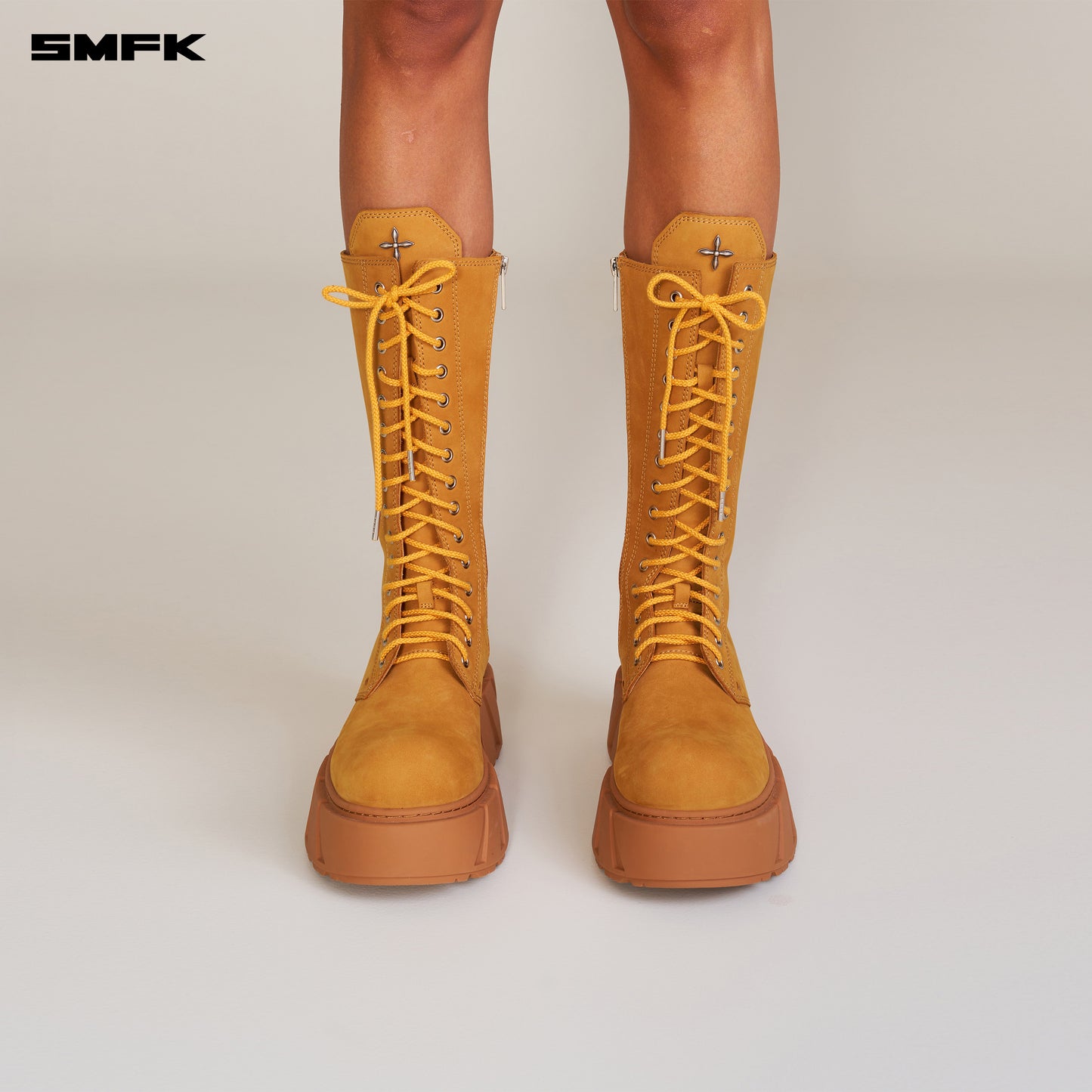 FUTURE MIRAGE Leather Rider High Boots Ginger