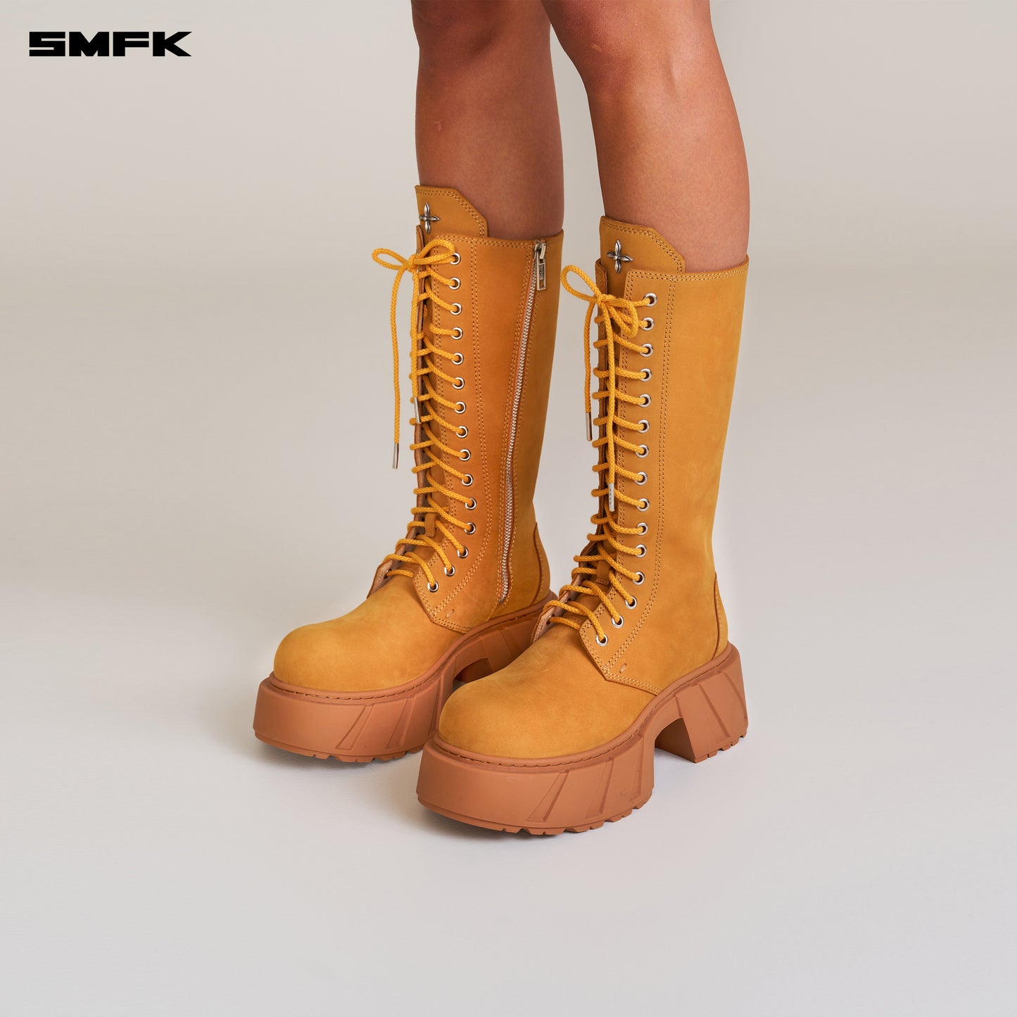 FUTURE MIRAGE Leather Rider High Boots Ginger
