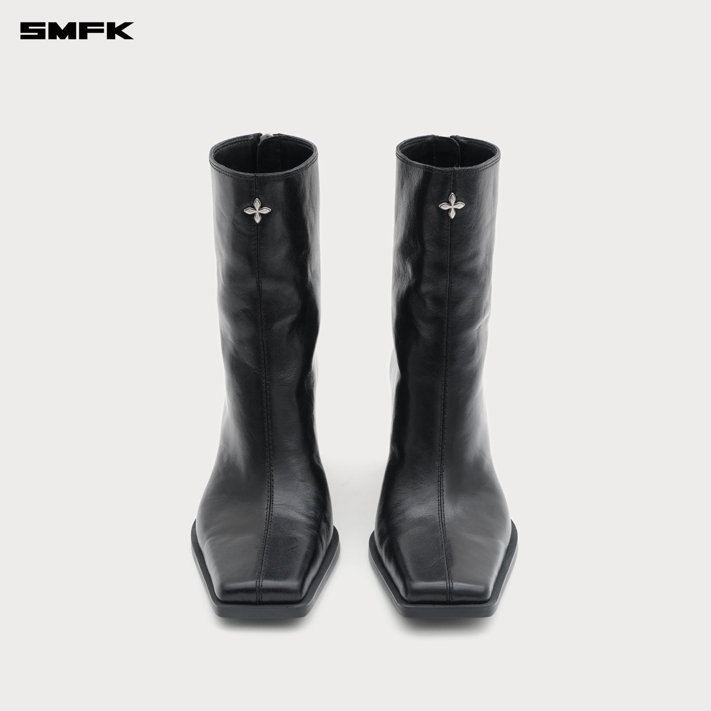 COMPASS STAGE Leather High-heeled Boots Midnight Black