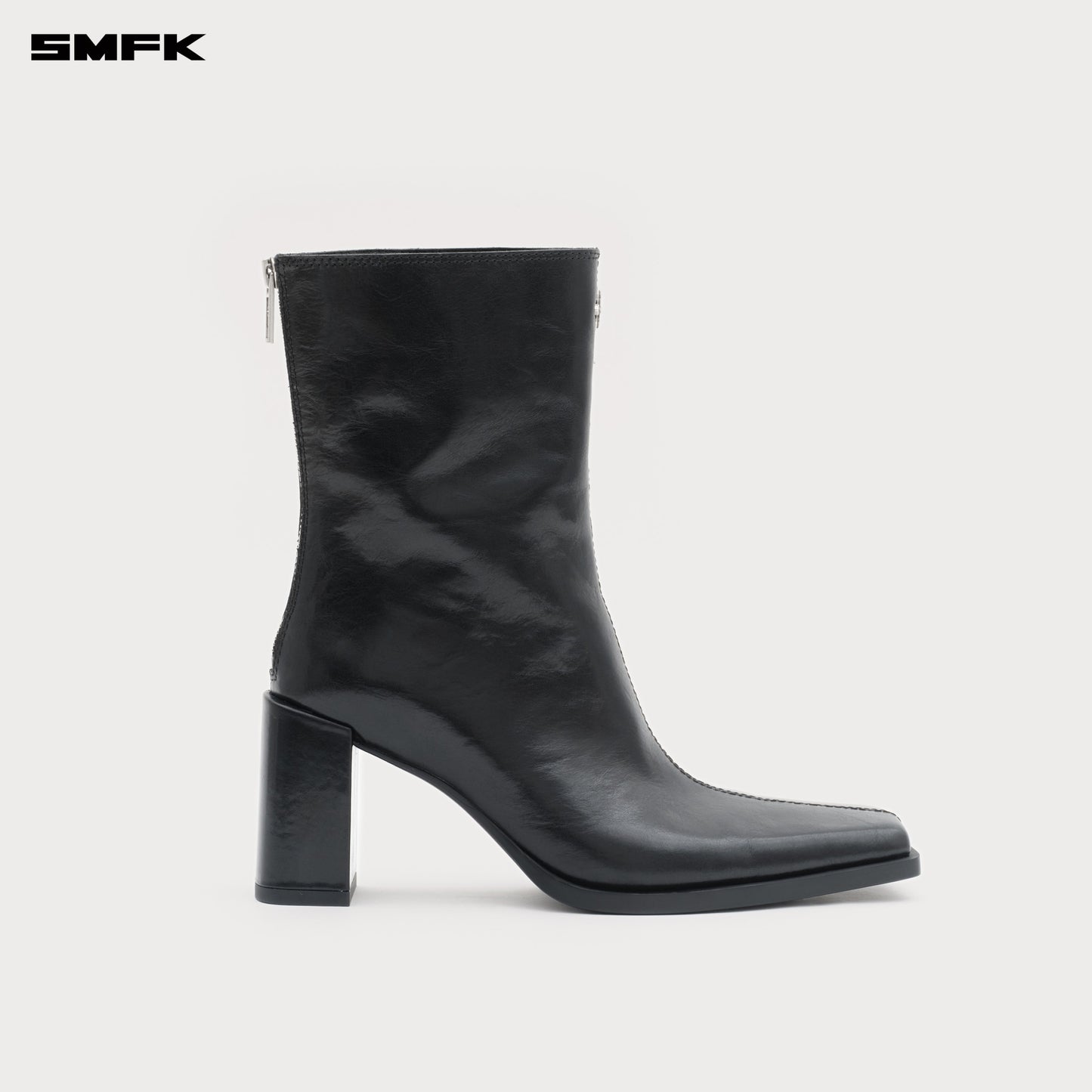 COMPASS STAGE Leather High-heeled Boots Midnight Black