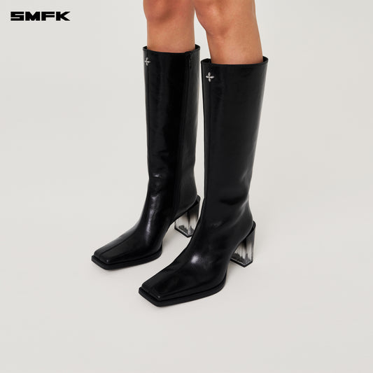 COMPASS STAGE Leather High Boots Midnight Black