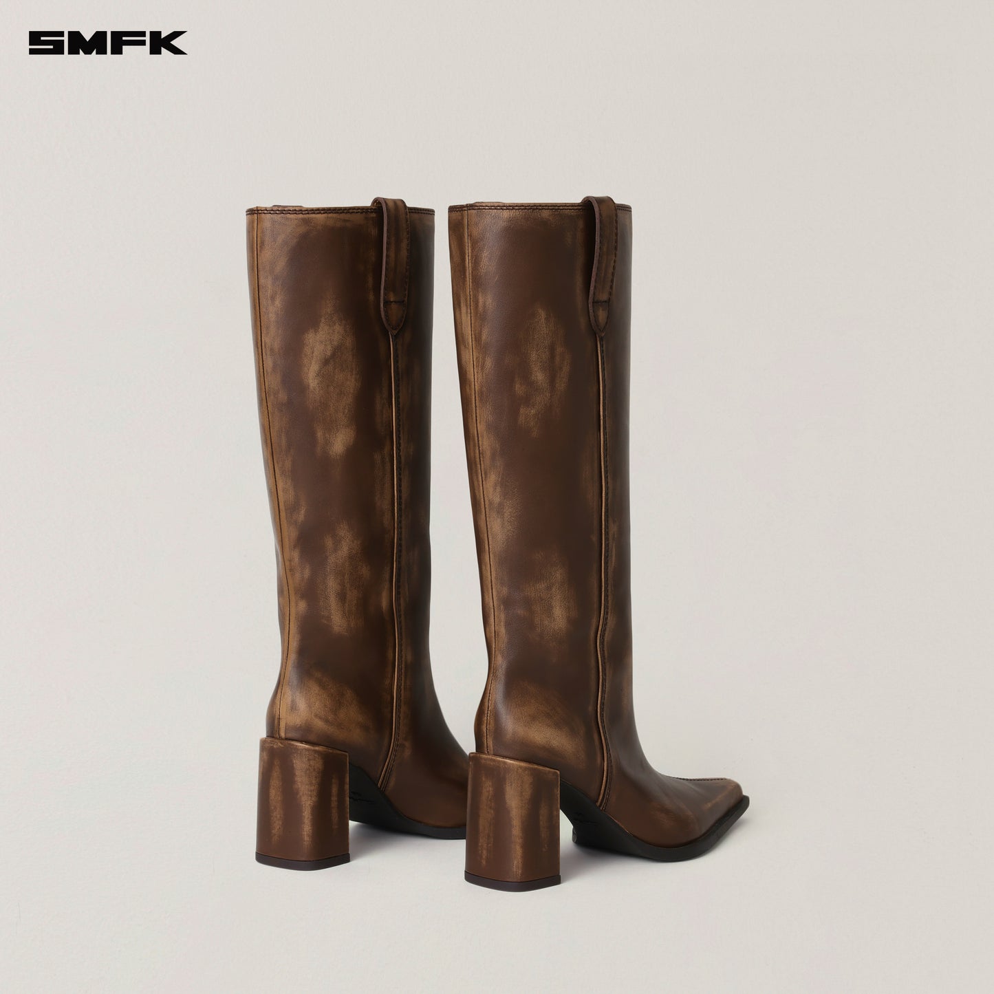 COMPASS BADGE SWORD Leather High-heel Boots/Patina
 Wild Horse Brown Patina