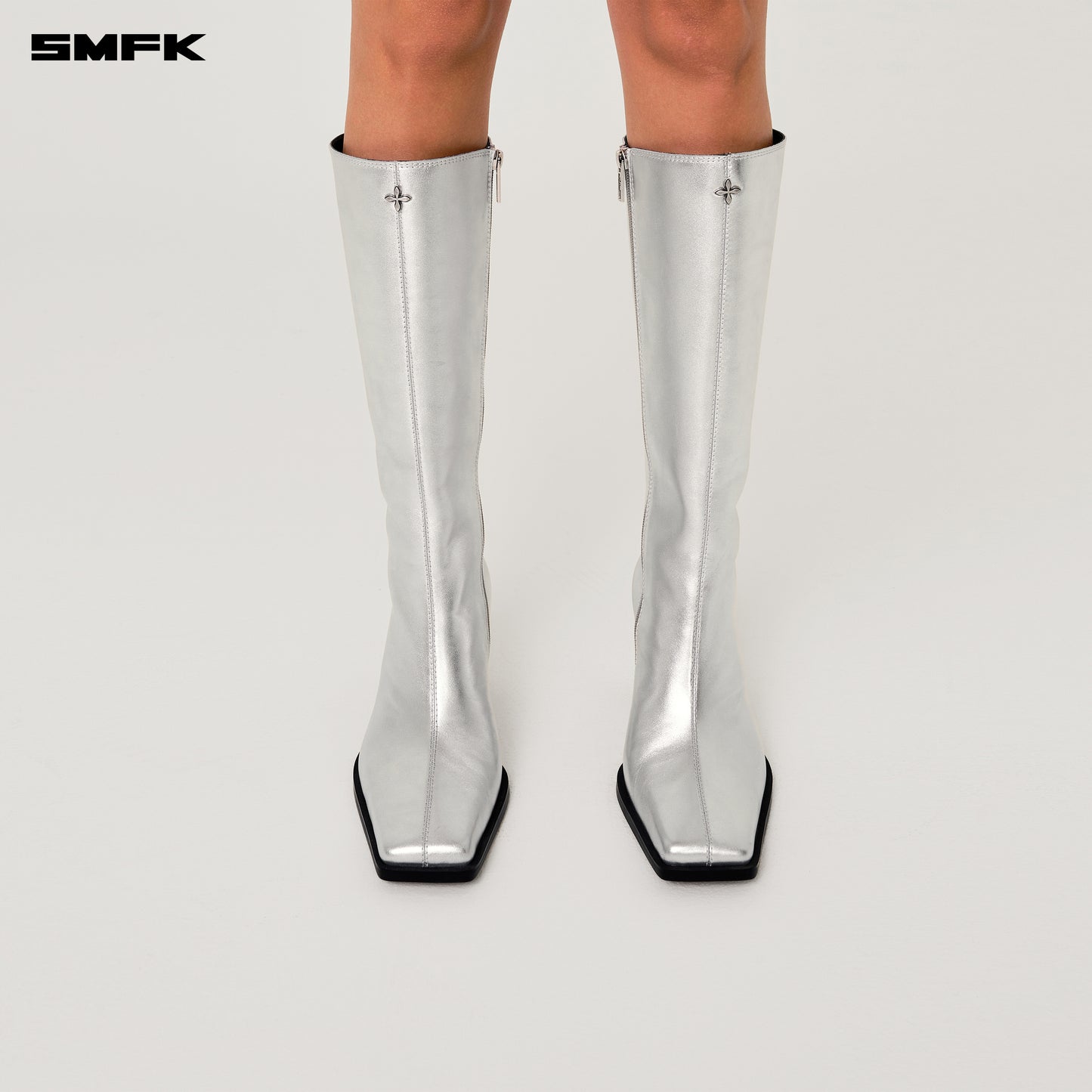 COMPASS STAGE Leather High Boots Stardust Silver