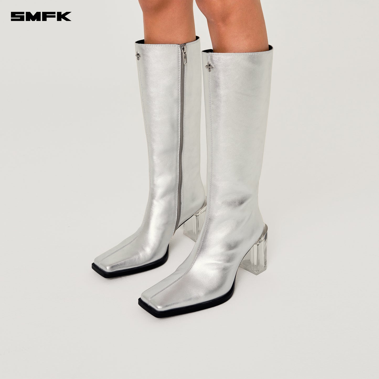 COMPASS STAGE Leather High Boots Stardust Silver