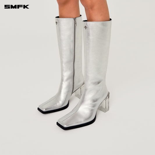 COMPASS STAGE Leather High Boots Stardust Silver