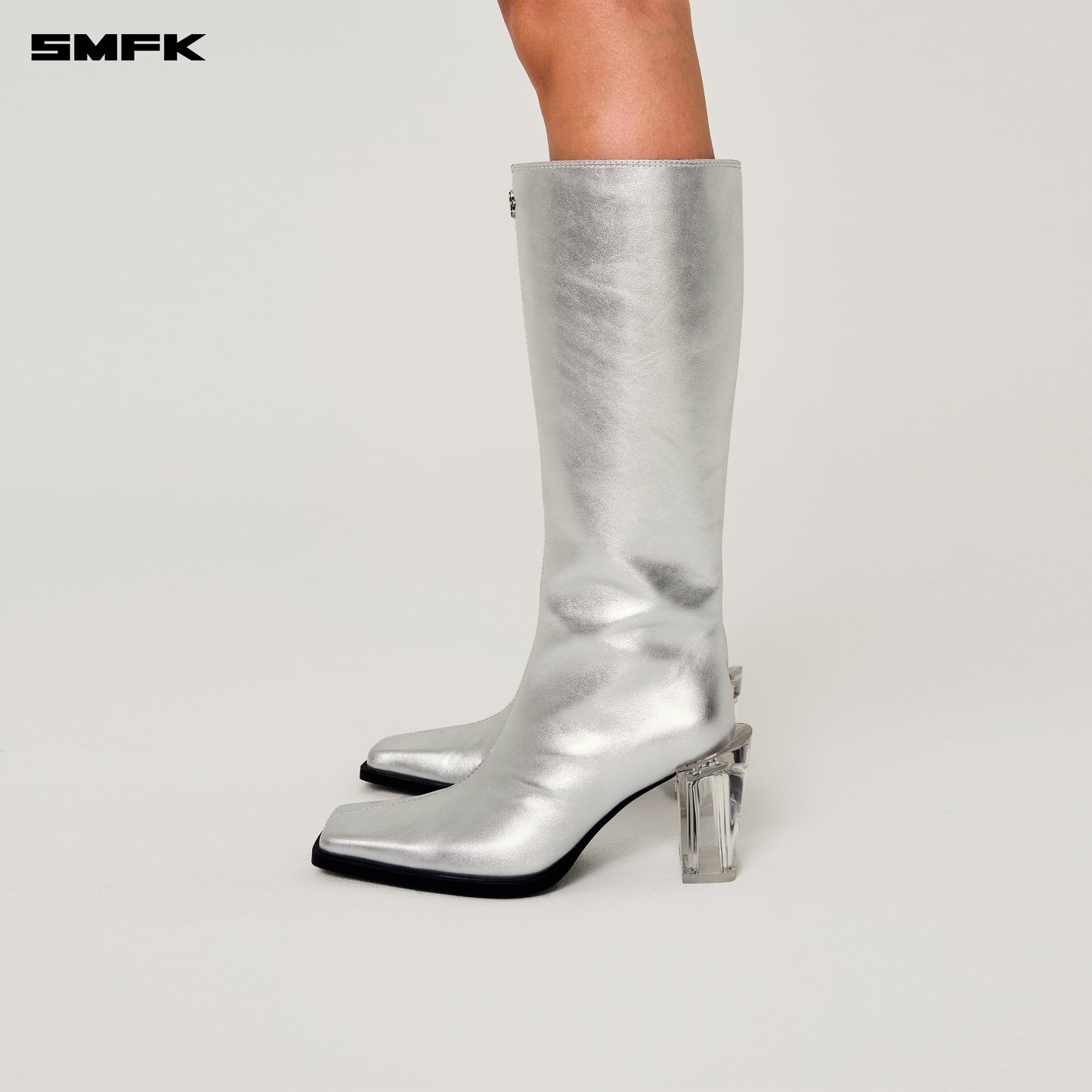 COMPASS STAGE Leather High Boots Stardust Silver
