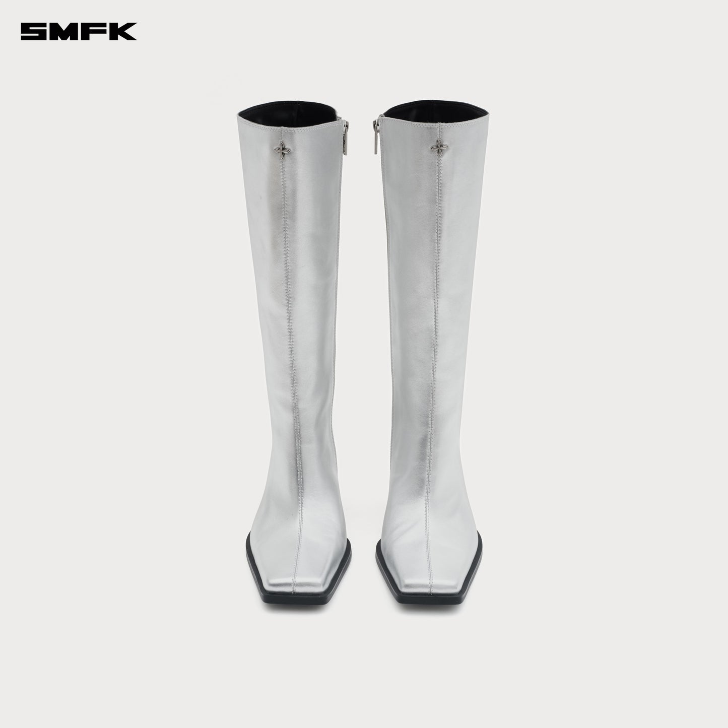 COMPASS STAGE Leather High Boots Stardust Silver