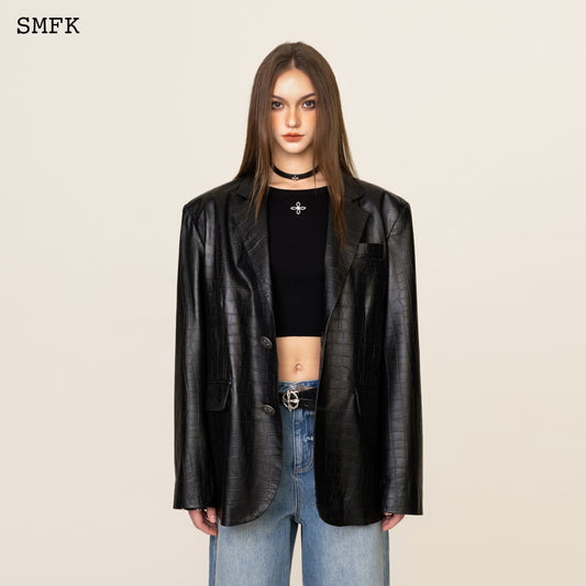 WILDWORLD Vintage Leather Suit Black Crocodile