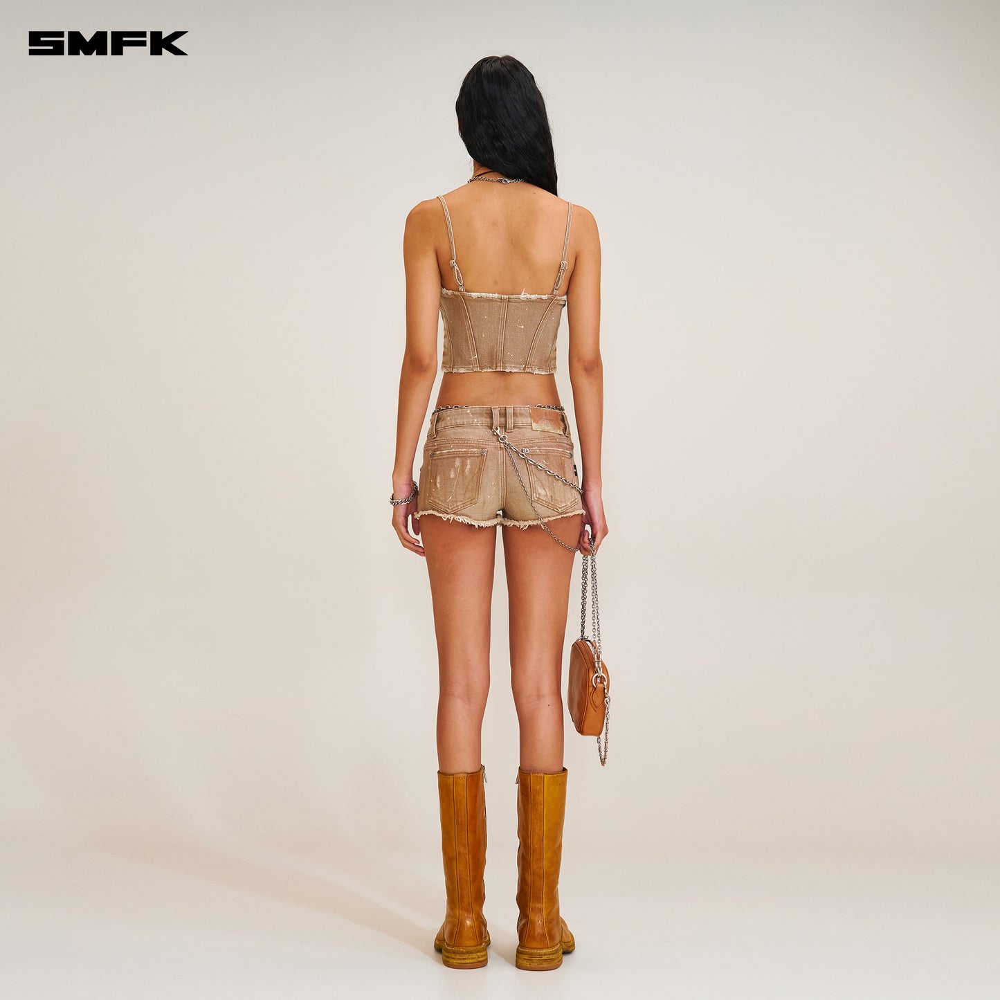 RAGE WILD ORIGIN Handcraft Denim Zipper Camisole Wild Cowboy Brown