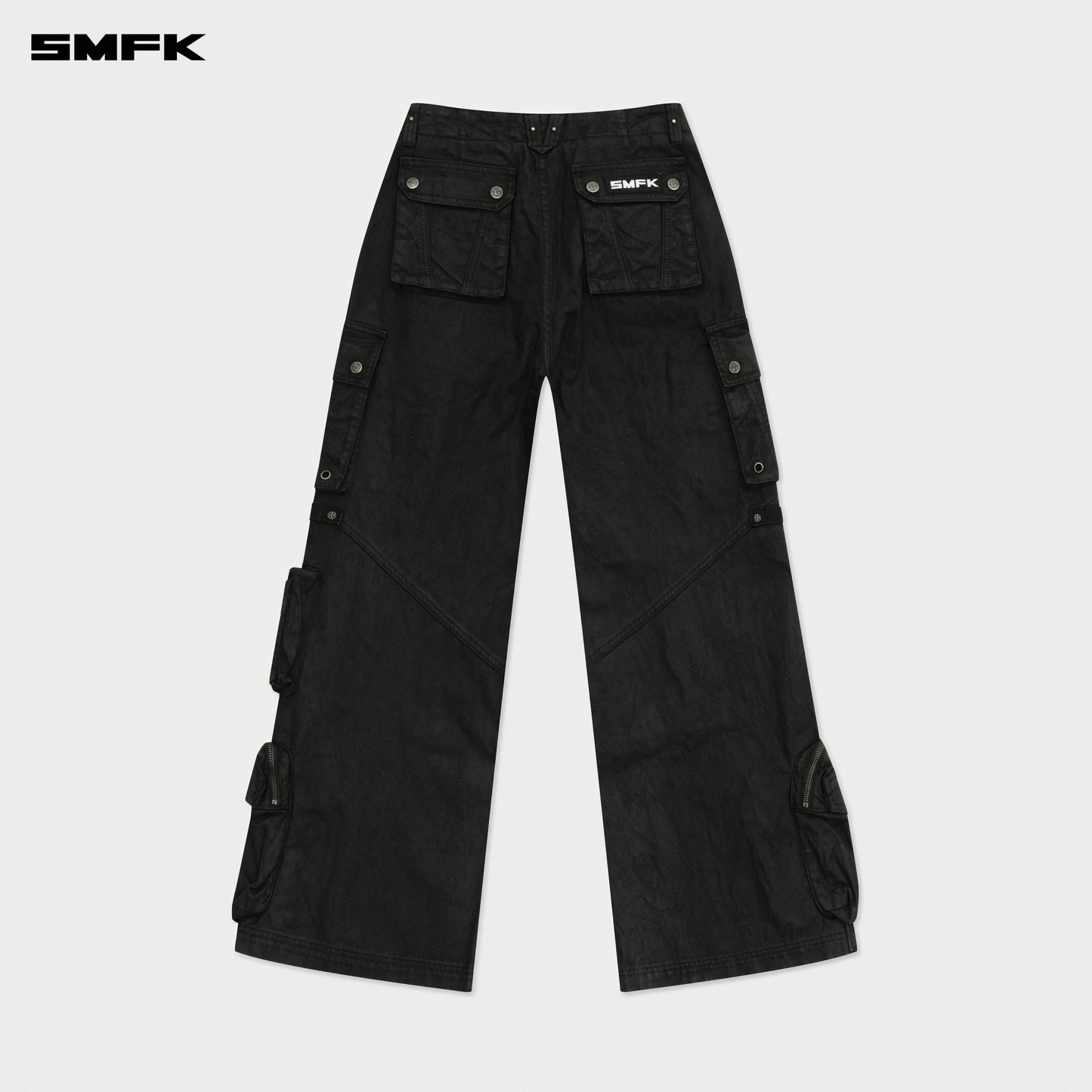 COMPASS WILD Cyber Mustang Waxed Wide-leg Cargo Pants Ink Black