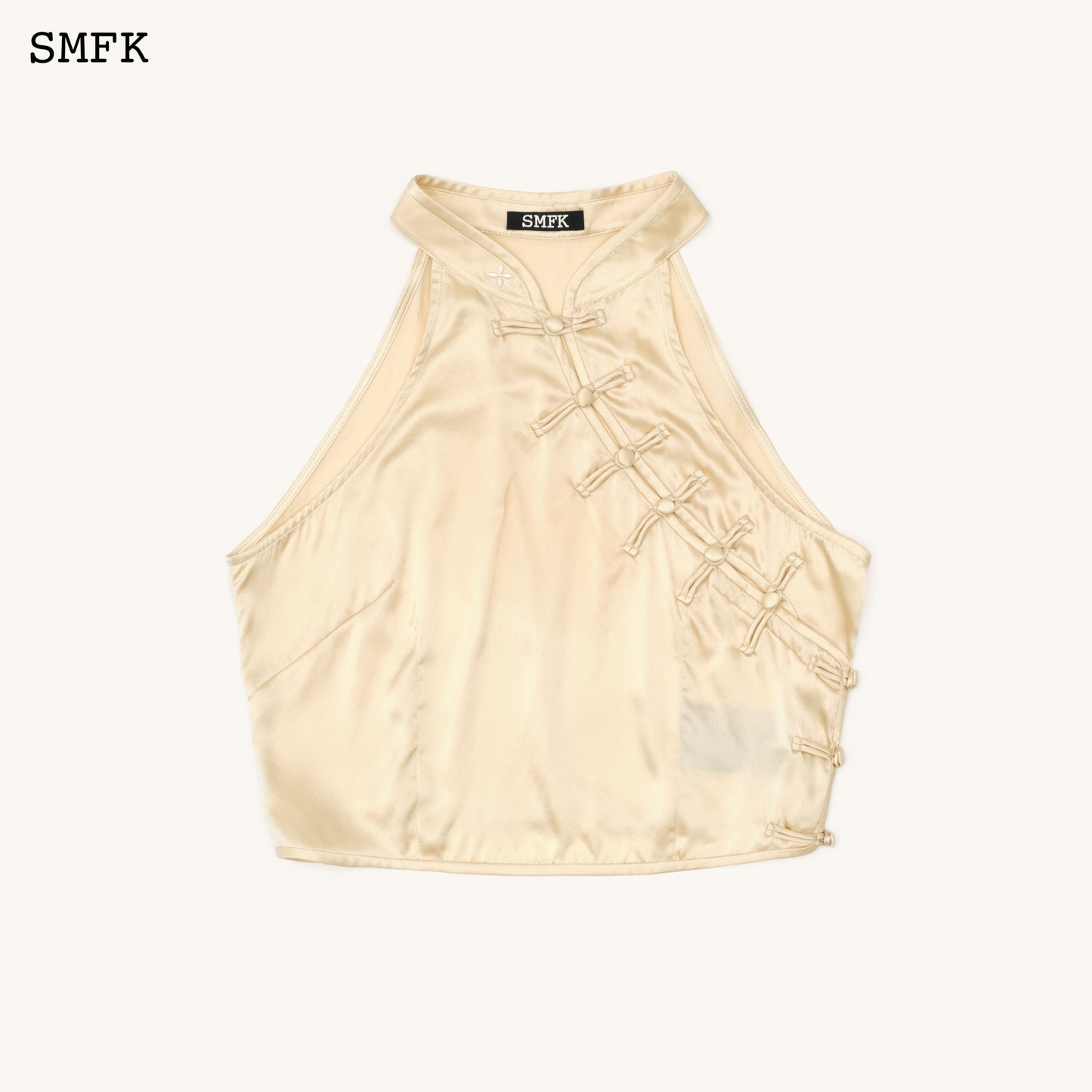 COMPASS Traditional Slanting Knotted Button Silk Vest Classic Nude