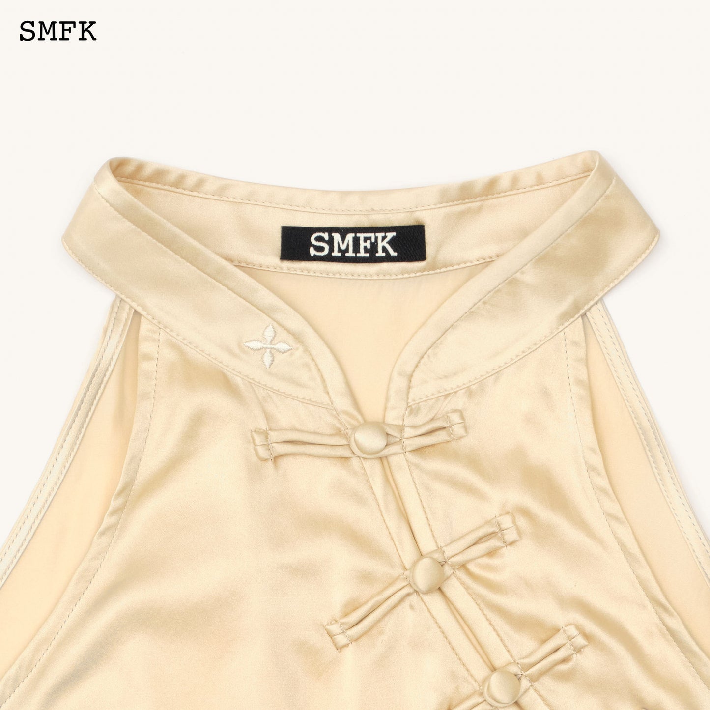 COMPASS Traditional Slanting Knotted Button Silk Vest Classic Nude