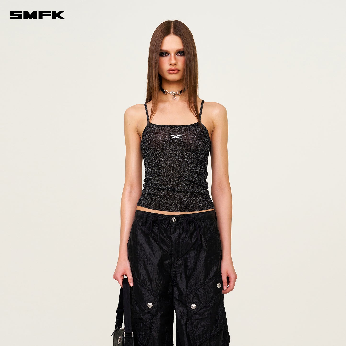 FUTURE Nebula Knitted Strap Top Stardust Black